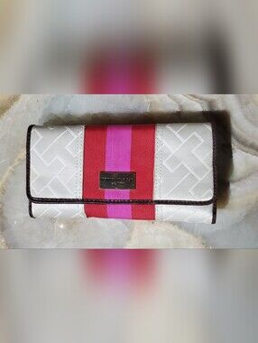 Tommy Hilfiger Cream Wallet with Pink and Red Center Stripe